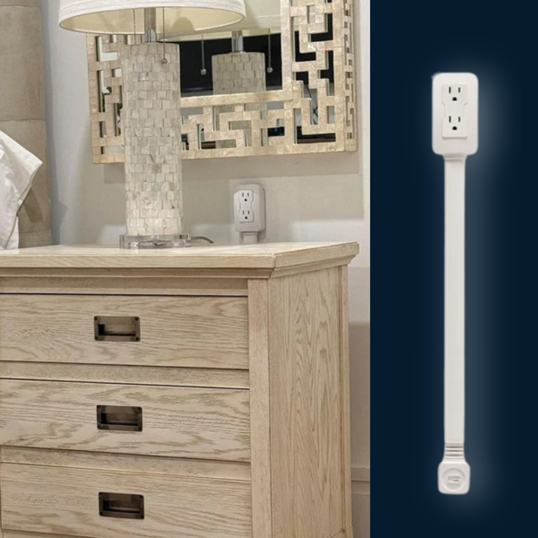 Extensor de Tomadas com Rotação 180°, Suporte para Telemóvel, Instalação sem Furos – Adaptador de Tomada Inteligente e Compacto para Casa e Escritório